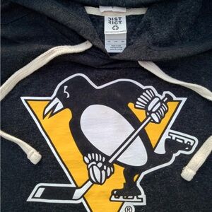 District Men's Charcoal Hoodie with Penguin Graphic